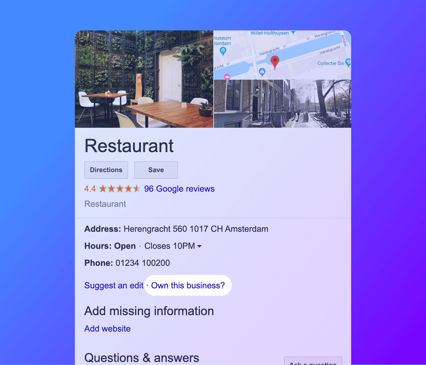Screenshot of a unclaimed restaurant on Google
