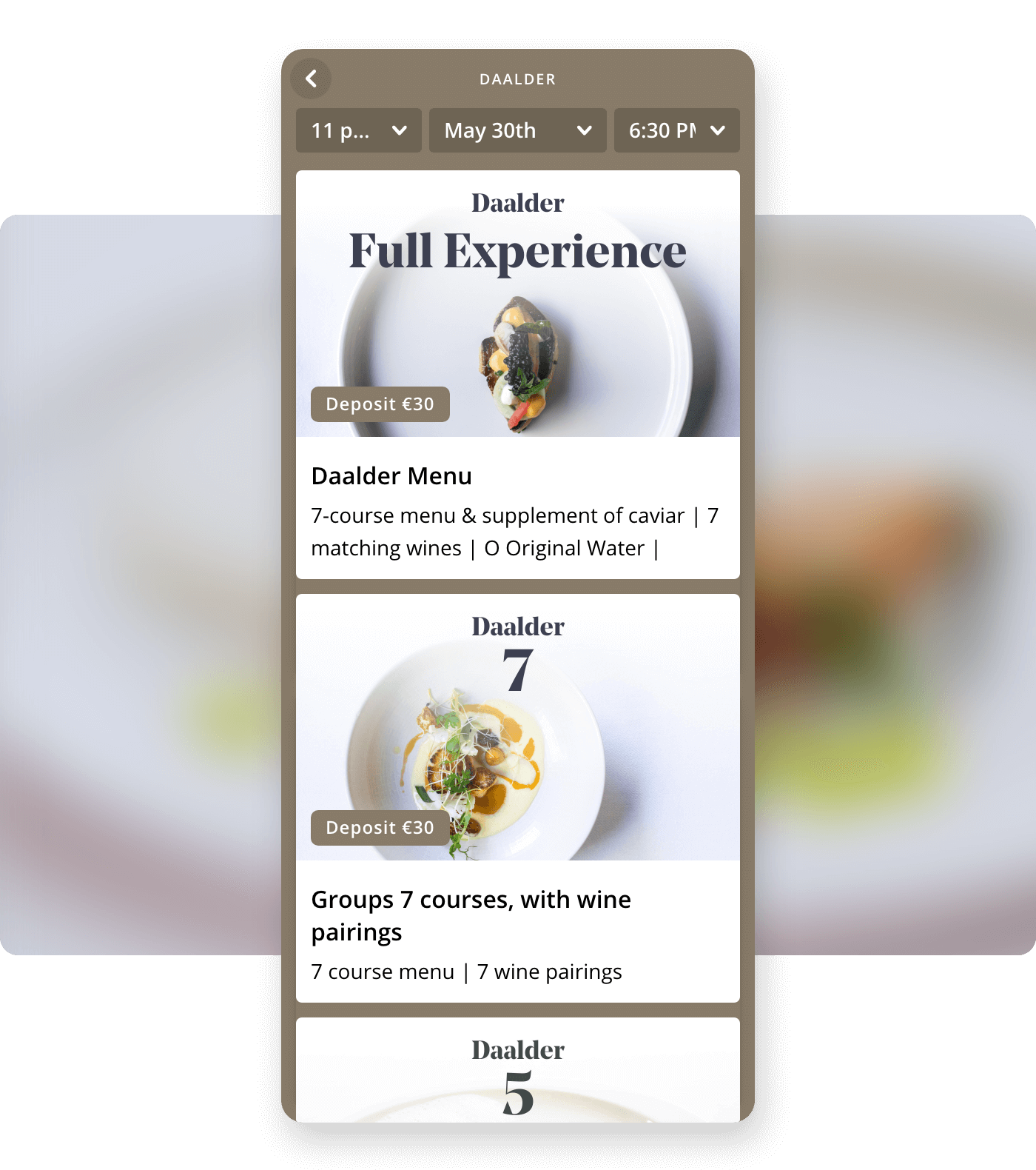 Screenshot restaurant Daalder offering group package tickets on Formitable widget