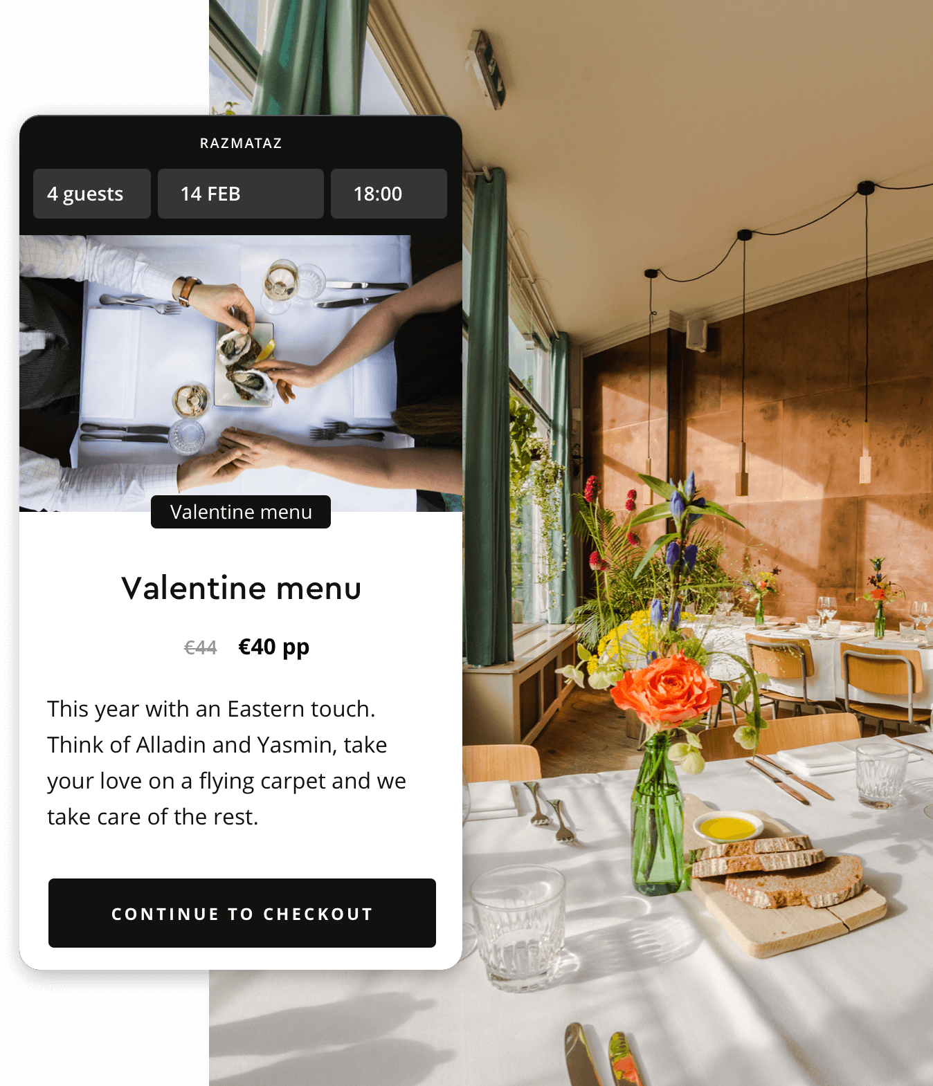 Valentijnsticket voor restaurant Razmataz in Amsterdam